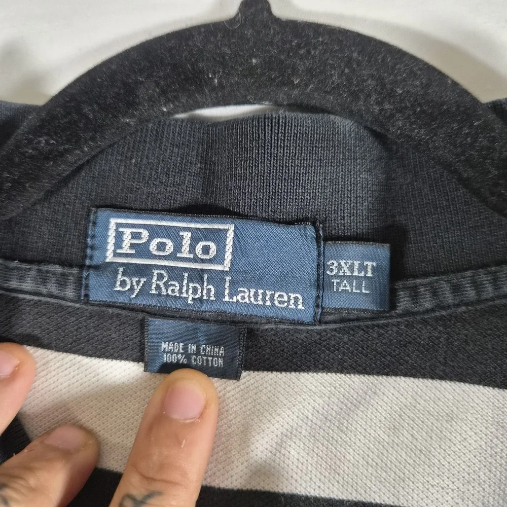 Vintage 90s Y2K Polo Ralph Lauren 3XLT Black White Striped Polo Shirt Pony